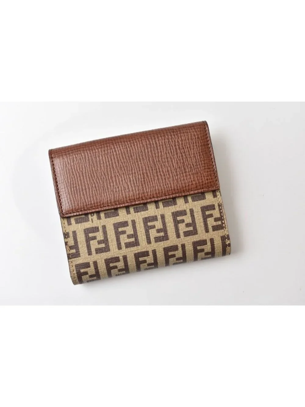Fendi Wallet Bifold Fold Zucca Pattern Beige Brown
